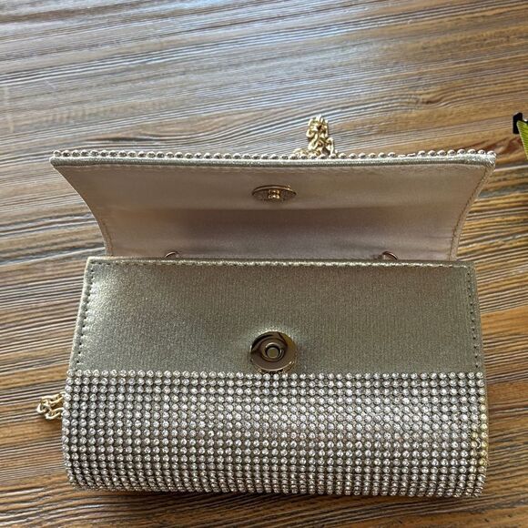 Sparkling Rhinestone Gold Clutch With Gold Chain - Picture 8 of 10